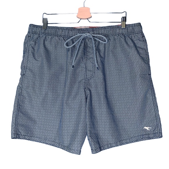 Ted Baker London Swim Trunks Shorts Mesh Lined Navy Blue White Patterns XXL - Picture 1 of 12